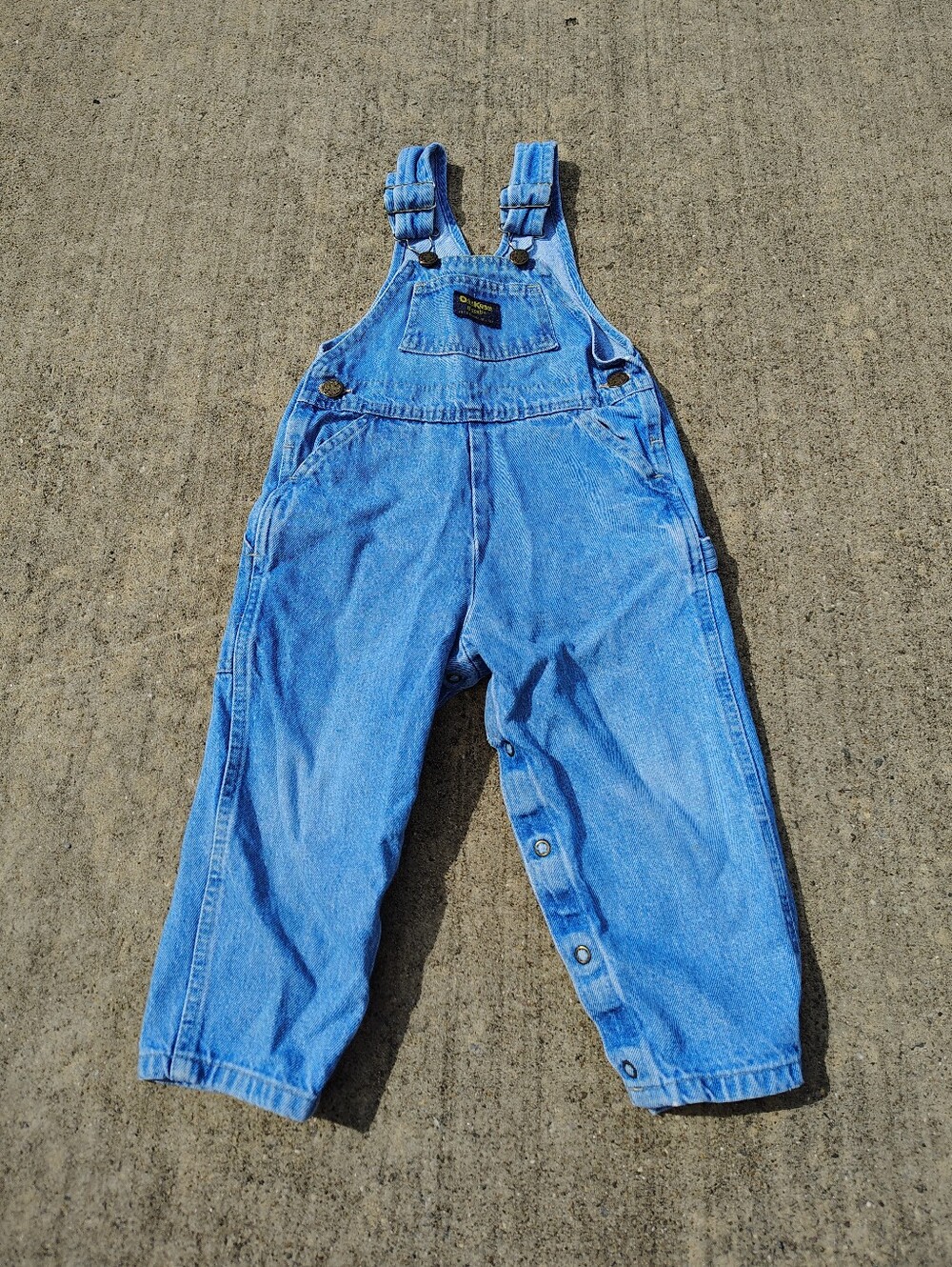 Vintage OshKosh B'gosh Denim Bib Overalls 3T Blue Snap Crotch Vestbak Medium Was